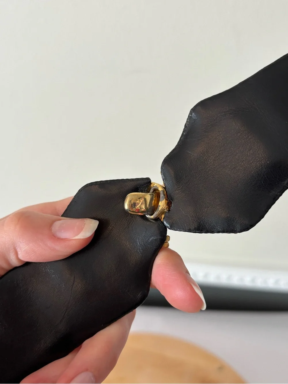 Judith Leiber Black Leather Belt with Gold Swarovski Crystal Lizard Buckle